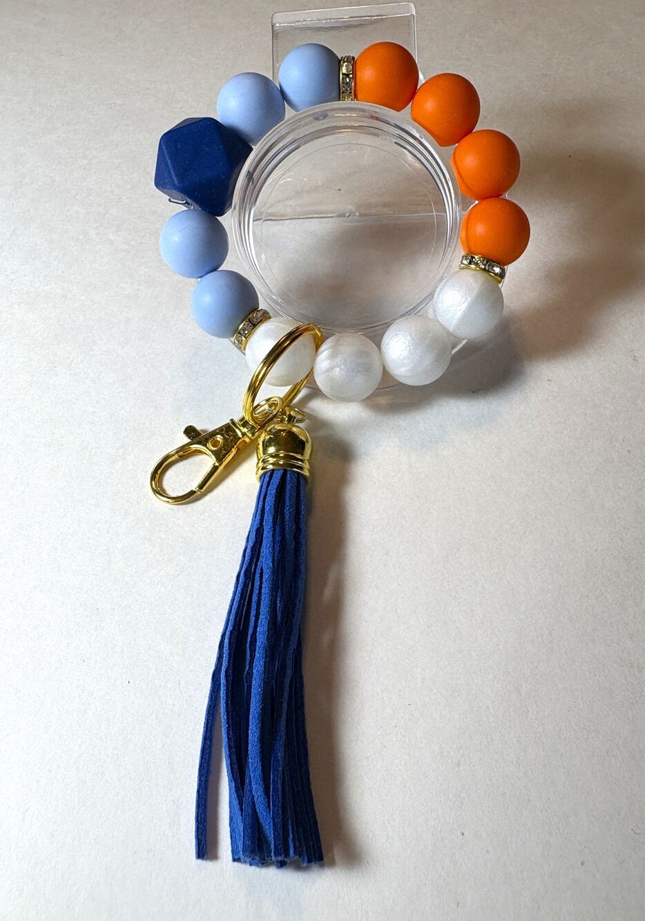 Silicone Beaded Wristlet Bracelet Keychain Bangle Keyring Broncos Color vn